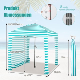 Costway Φορητή Τέντα Παραλίας με Αποσπώμενο Πλευρικό Τοίχο και 8 Σα...