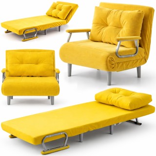 BAKAJI Πολυθρόνα Καναπέ Κρεβάτι Μονό Ανακλινόμενη Μουσταρδί Επένδυσ...