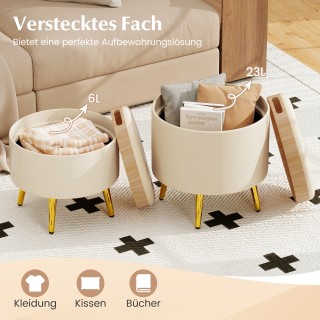 Costway Σετ 2 Στρογγυλές Οθωμανές με Αποθηκευτικό Χώρο και Αναδιπλο...