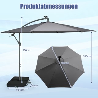 Costway Γκρι ομπρέλα Ø300 cm με 40 ηλιακά LED φώτα, σακιά άμμου, μ... Costway Γκρι ομπρέλα Ø300 cm με 40 ηλιακά LED φώτα, σακιά άμμου, μ...