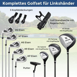 Costway Σετ Γκολφ για Αριστερόχειρες με Μαύρη Φορητή Ελαφριά Τσάντα...