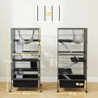 PawHut Κλουβί για Μικρά Ζώα με 4 Επίπεδα, Ράμπες, Πλατφόρμες, Αιώρα...