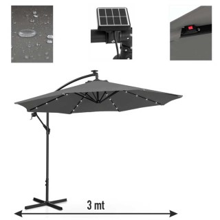 BAKAJI  Ομπρέλα Κήπου 3μ με Ηλιακό LED Φως Αποκεντρωμένος Πάσσαλος ...