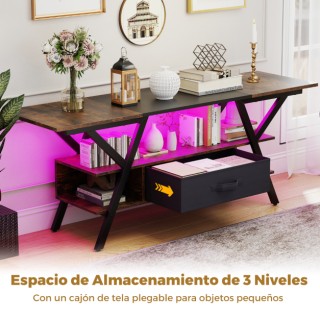 Costway Ράφι TV με LED Φώτα για Τηλεοράσεις 65 ιντσών Ρουστίκ Καφέ ...