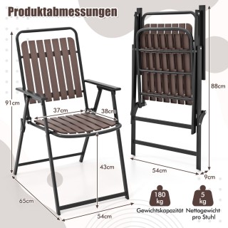 Costway Σετ 4 Πτυσσόμενων Καρεκλών Εξωτερικού Χώρου με Ανθεκτικό Με...