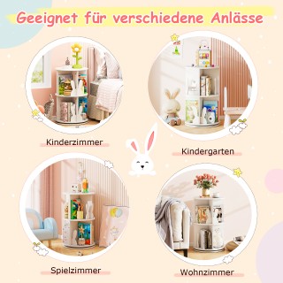 Costway Παιδική Περιστρεφόμενη Βιβλιοθήκη Λευκή με Χωρίσματα Λαγουδ...