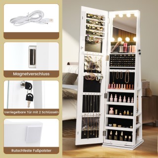 Costway Περιστρεφόμενη 360° Ντουλάπα Κοσμημάτων με Φωτισμό & Καθρέφ...