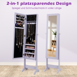 Costway Ρυθμιζόμενη Ραφιέρα Κοσμημάτων με Ολόσωμο Καθρέφτη σε Μωβ H...