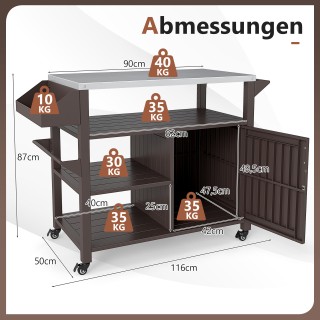 Costway Κινητό Τραπέζι Ψησταριάς με Ανοξείδωτο Ατσάλι, 3 Ράφια, Ντο...