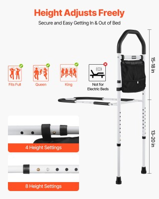 VEVOR Ρυθμιζόμενο Σιδερένιο Κρεβατοκάγκελο με Αντιολισθητική Λαβή T...