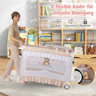 Costway Πολυλειτουργική Κούνια 4 σε 1  με Αφαιρούμενο Ουρανό, Ταξιδ...