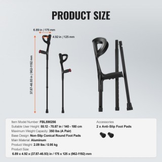 Ζεύγος Ρυθμιζόμενων Πατερίτσων VEVOR για Αντιβράχιο (10 Επίπεδα, 35...