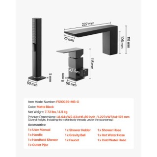 VEVOR Ρωμαϊκή Μπαταρία Μπανιέρας 3 Οπών σε Μαύρο Ματ με Ντουζιέρα D... VEVOR Ρωμαϊκή Μπαταρία Μπανιέρας 3 Οπών σε Μαύρο Ματ με Ντουζιέρα D...