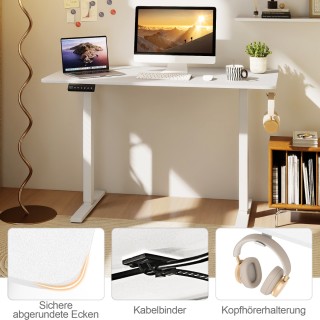 Costway Ηλεκτρικό Ρυθμιζόμενο Γραφείο 120 x 60 cm με Άγκιστρο - Λευ...