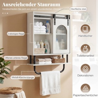 Costway Λευκός Κρεμαστός Ντουλάπι Μπάνιου με Κρεμάστρα Πετσετών & Α...