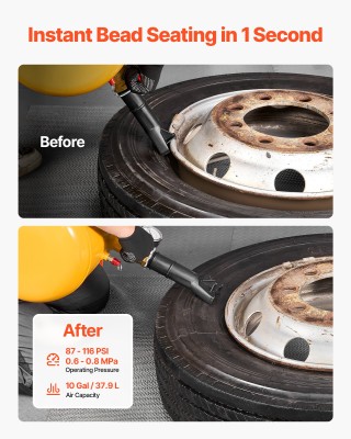 VEVOR Επαγγελματικός Αεροδυναμιστής Ελαστικών, 10 Γαλ, 87-116 PSI, ...