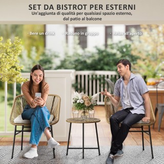 Outsunny Σετ Κήπου 3 Τεμαχίων από Ρατάν PE και Ατσάλι με 2 Καρέκλες...