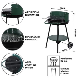 Galileo Ψησταριά με κάρβουνο με τροχούς από ανθρακούχο χάλυβα, επιχ...