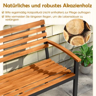 Costway Διθέσιο παγκάκι κήπου από ξύλο ακακίας με μπράτσα και μεταλ...