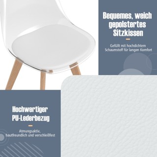 Costway Σετ 4 Διαφανείς Καρέκλες Τραπεζαρίας με Ξύλινα Πόδια Σκανδι...