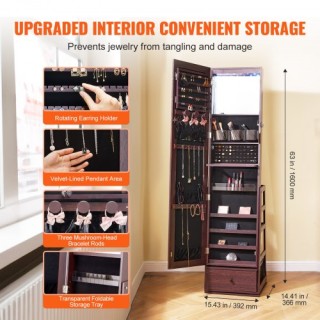 VEVOR  Περιστρεφόμενος Καθρέφτης Κοσμηματοθήκη με Αποθήκευση Καφέ L...