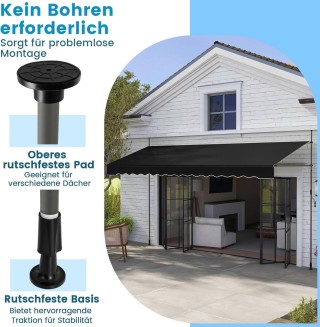 Costway Μαύρη Βαλκονόκουρτινα 400cm Χωρίς Τρύπημα με Χειρολαβή και ... Costway Μαύρη Βαλκονόκουρτινα 400cm Χωρίς Τρύπημα με Χειρολαβή και ...