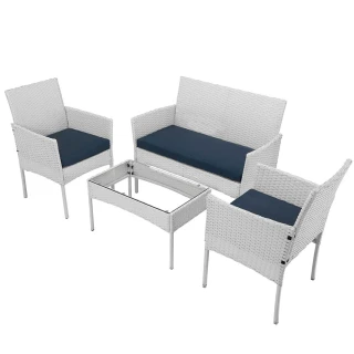 BAKAJI Wohnzimmer-Set, komplett, Sofa, Sessel, Couchtisch, Poly-Rattan...