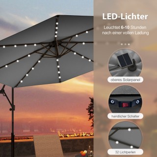 Costway Αναδιπλούμενη Ομπρέλα Κήπου με Ηλιακά LED Φώτα και Περιστρο...