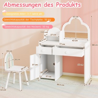 Costway Σετ Καλλωπισμού και Καρέκλας για Παιδιά με Καθρέφτη σε Σχήμ...