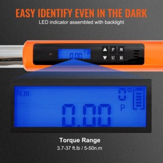 Ψηφιακό Δυναμόκλειδο VEVOR, 3/8 με Ηλεκτρονική Ρύθμιση, 3.7-37ft.lb...