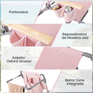 Costway Πτυσσόμενη Ροζ Καρέκλα Παραλίας με Υποπόδιο και Μαξιλάρι NP...