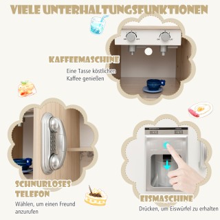 Costway Παιδική Ξύλινη Κουζίνα με Ρυθμιζόμενα LED Φώτα, Αποσπώμενα ...