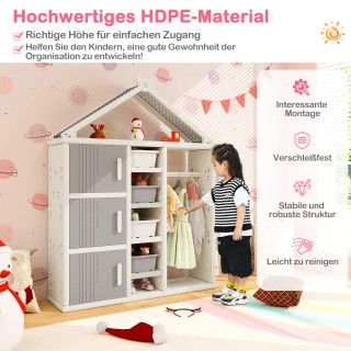 Costway Παιδική Ραφιέρα Σπιτιού με Κρεμάστρα και Ράφια σε Γκρι Χρώμ...