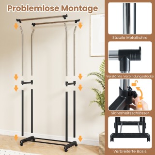 Costway Διπλός Κρεμάστρας Ρούχων με Ρυθμιζόμενο Ύψος και Ανθεκτική ...