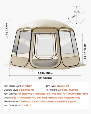 VEVOR Διάφανη Σκηνή Φούσκας Pop-Up 3.36 x 3.45 m, Αδιάβροχη & Ανθεκ... VEVOR Διάφανη Σκηνή Φούσκας Pop-Up 3.36 x 3.45 m, Αδιάβροχη & Ανθεκ...