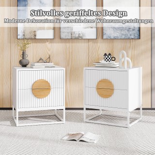 Costway Μοντέρνο Λευκό Κομοδίνο με 2 Συρτάρια και Μεταλλικό Πλαίσιο...