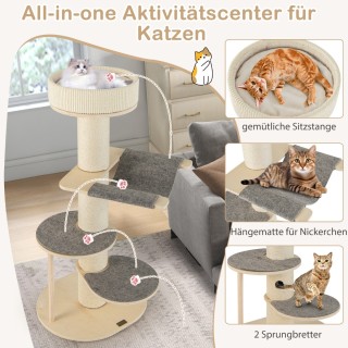 Costway Γκρι Ξύλινος Ονυχοδρόμιο 120 εκ. με Αιώρα & 3 Πλατφόρμες & ...