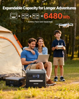 VEVOR Φορητός Σταθμός Ενέργειας 2400W με Ηλιακό Πάνελ 200W και Μπατ...