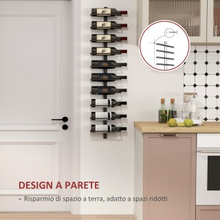 HOMCOM  Επιτοίχια θήκη μπουκαλιών με 10 ράφια από μαύρο ατσάλι για ...