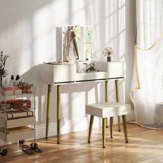 HOMCOM Σετ Τουαλέτας με Καθρέφτη και 3 Συρτάρια, Λευκό, 80x40x130 ε... HOMCOM Σετ Τουαλέτας με Καθρέφτη και 3 Συρτάρια, Λευκό, 80x40x130 ε...