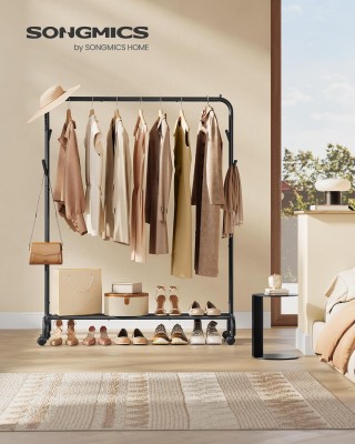 Μεταλλική Τροχήλατη Κρεμάστρα Ρούχων  Δαπέδου 103.5x41x155cm - Μαύρ...