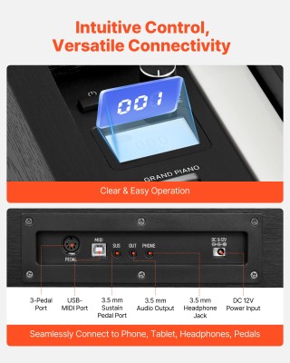 VEVOR 88 Πλήκτρα Πλήρως Βαθμονομημένα Ψηφιακό Πιάνο με Έπιπλο Βάση ...