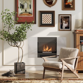 HOMCOM  Τζάκι Βιοαιθανόλης 0.9L Τοίχου με Προστατευτικό Πάνελ, από ...