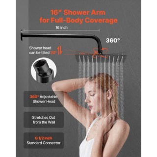 VEVOR Σετ Ντους με Τετράγωνη Κεφαλή 10 και Χειροκίνητο Ντους Μαύρο ...