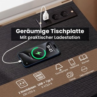 Costway Μοντέρνο Κομοδίνο με Σταθμό Φόρτισης και 3 Συρτάρια Αποθήκε...