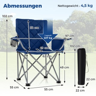 Costway Πτυσσόμενη Καρέκλα Camping με Θερμόσακο & Θήκη Ποτηριού, Αν...