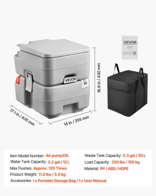 VEVOR Φορητή Τουαλέτα 20Λ, Αποσπώμενη Δεξαμενή, Ένδειξη Στάθμης, 12... VEVOR Φορητή Τουαλέτα 20Λ, Αποσπώμενη Δεξαμενή, Ένδειξη Στάθμης, 12...