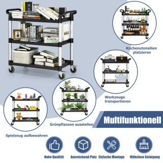 Costway  Ανθεκτικό τριώροφο καρότσι εξυπηρέτησης με  λαβές, άφθονο ...
