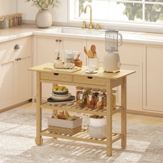 HOMCOM Ξύλινο Καρότσι Κουζίνας από Μπαμπού με 2 Συρτάρια, 2 Ράφια μ... HOMCOM Ξύλινο Καρότσι Κουζίνας από Μπαμπού με 2 Συρτάρια, 2 Ράφια μ...