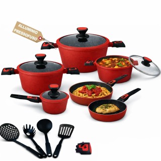BAKAJI Σετ Κατσαρολών Rubino Suprem 24 τεμ. Χυτό Αλουμίνιο Κόκκινο ...